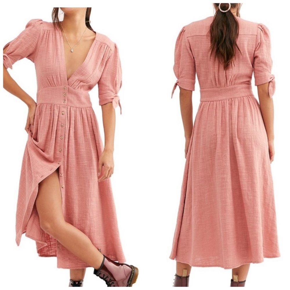 Free People Love Of My Life Flower Pink Midi Dress